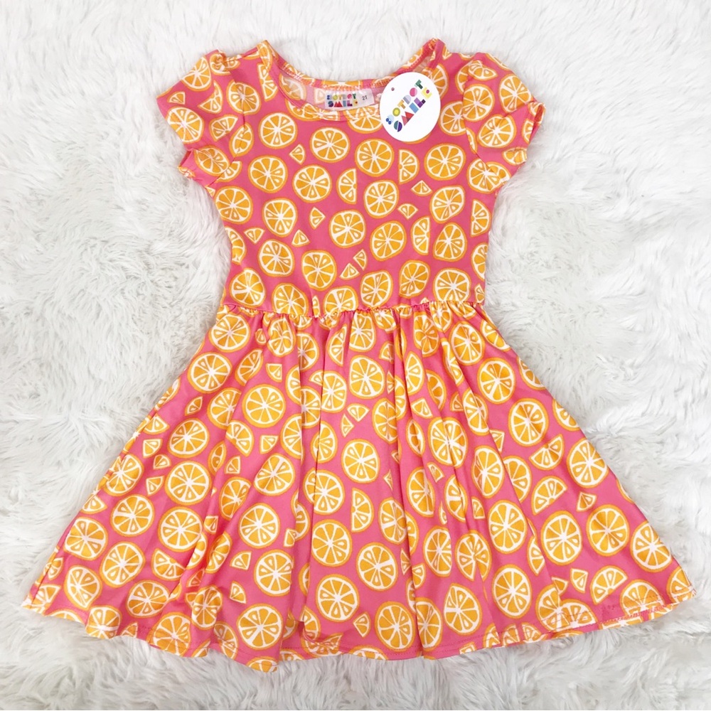DOT DOT SMILE Toddler Girl Orange‎ Lemon Print Dress Soft Stretchy Size 2T New